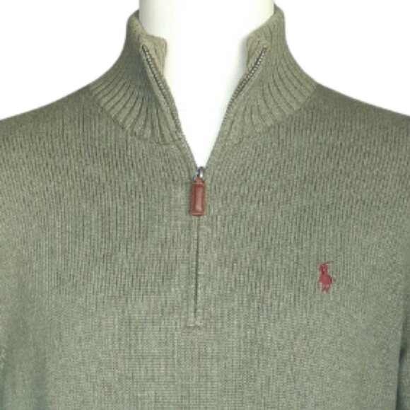 Polo Ralph Lauren SZ S 100% Cotton Sage Green Men's Pullover 1/4 Zip Sweater - Picture 7 of 15